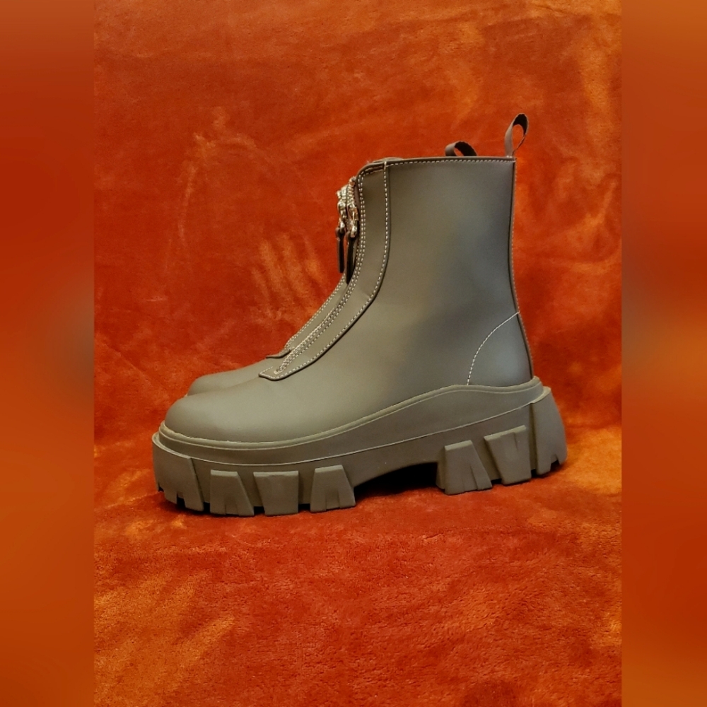 ASOS GRAY PLATFORM LUG SOLE ZIPPER BOOTS